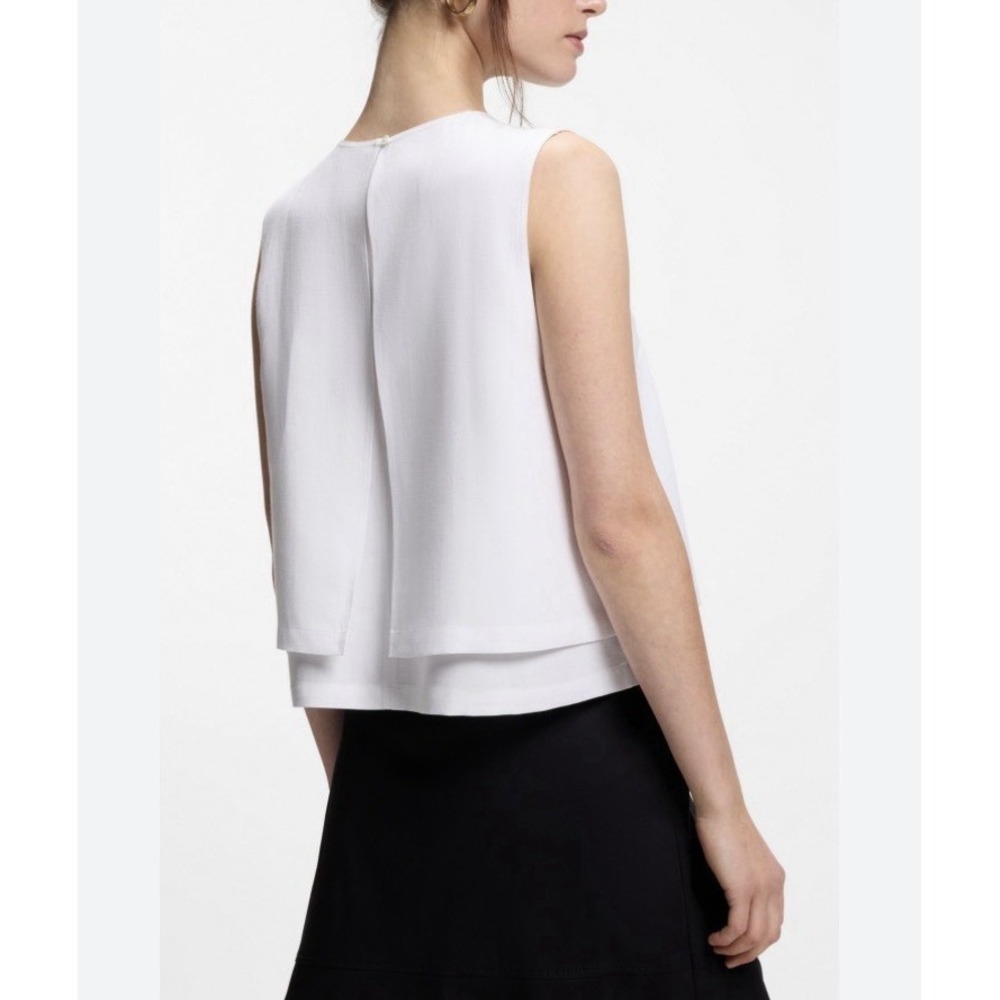 Hugo Boss White Layered Top With Open Back Cropped Design Sz 8 White $249